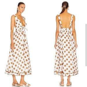 ZIMMERMAN Empire Tie Front Polka Dot Linen Dress NWT